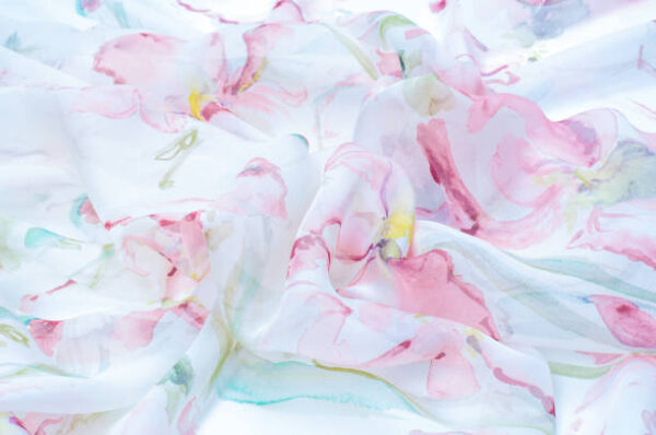 Fabric silk texture, painted with flowers